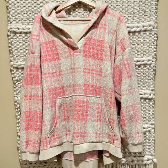 Aerie Tops | Aerie Pink Plaid V Neck Hoodie | Color: Pink | Size: XL | Pm-32132057's Closet